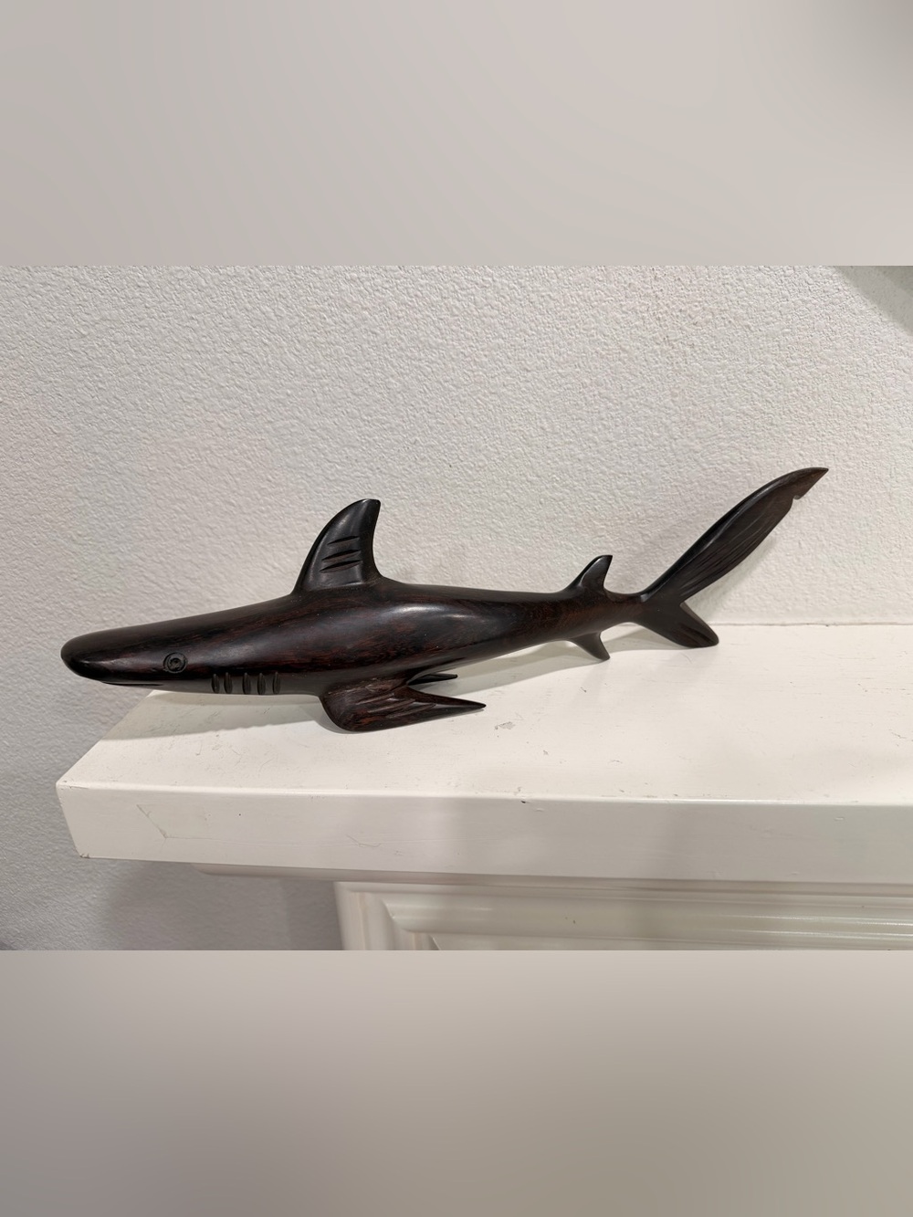 Hand Carved Ironwood Shark Sculpture 17” Solid Wood Coastal Decor